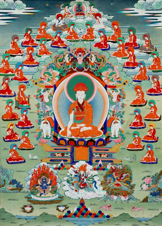 Jigten Sumgön junto con los lamas del linaje Drikung Kagyü